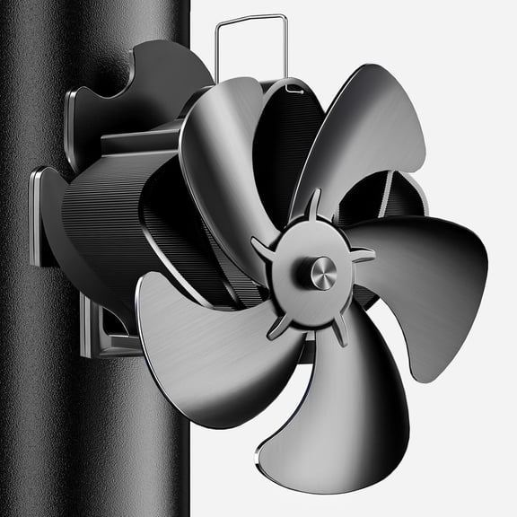 Magnetic Wood Stove Fan with Thermometer, Heat Powered Fireplace Fan for Wood Burning Stove, 5 Blades Silent Thermal Fan with Magnetic Base and Temperature Protection