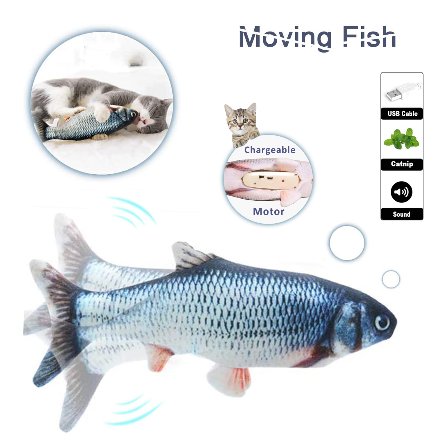 12'' Electric Moving Fish Kicker Cat Toy, Realistic Flopping Vibranting
