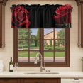 thumbnail image 6 of Red Rose Curtain Valances for Windows, Kitchen Valance Window Treatments Panel 2 Pack, Vintage Abstract Garden Flower Floral Black Rod Pocket Short Curtains for Bathroom Bedroom 42 x 18 Inch, 6 of 8
