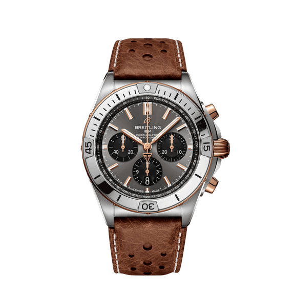 Breitling Chronomat B01 42 Triumph Edition Automatic Chronograph 18K Rose Gold Bezel Leather Strap Men's Watch TB0134101M1X1