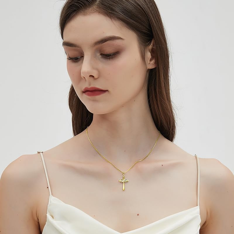Infinity Cross Necklace for Women 925 Sterling Silver Danity Cross Pendant Necklace Christian Jewelry Baptism Gift 18''+2'' Chain