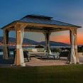 thumbnail image 4 of Mellcom 13' x 11' Solid Wood Gazebo, Outdoor Hardtop Gazebo with Curtains and Mosquito Netting, for Patio, Garden, Backyard Multi-color, 4 of 8