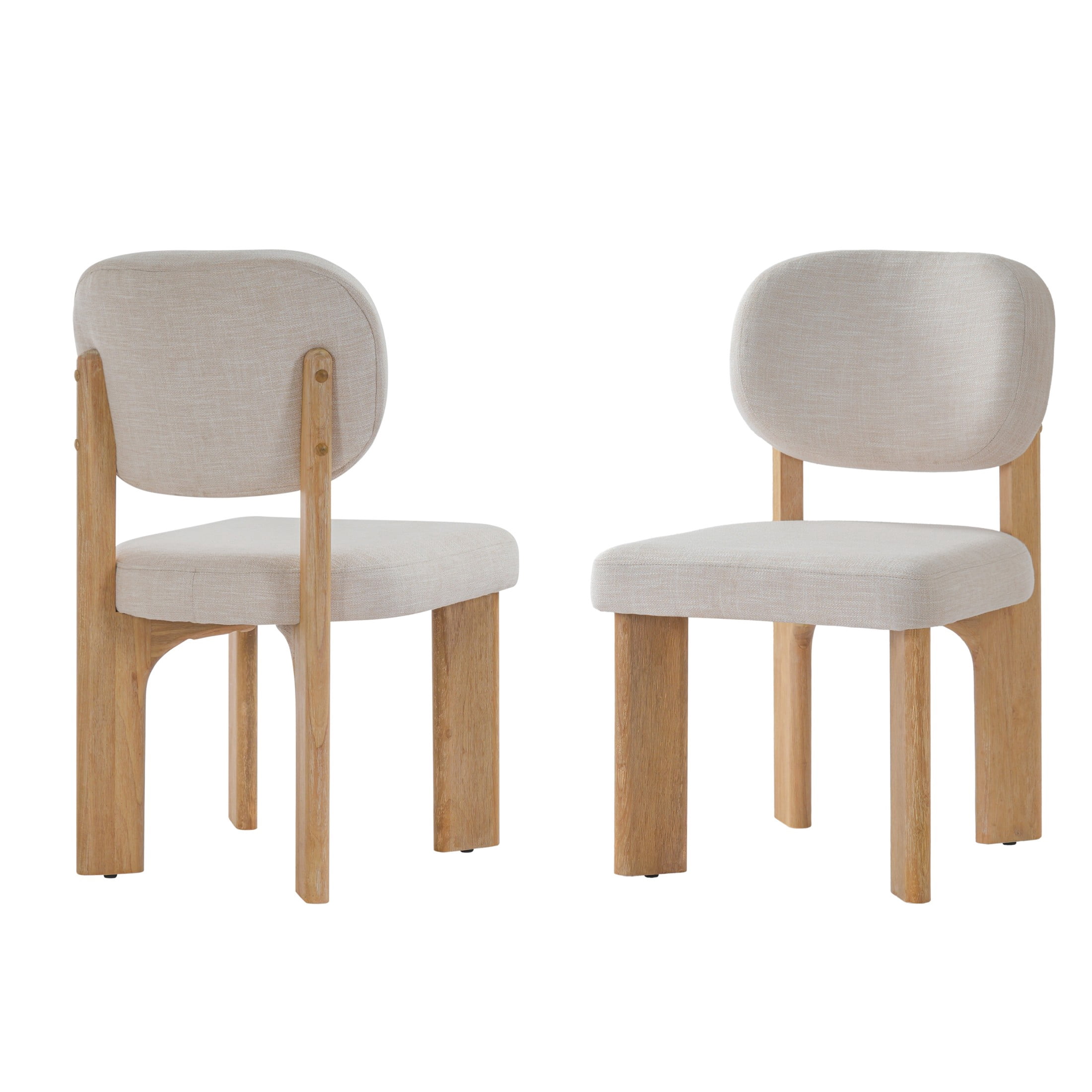 Christopher Knight Home Modern Upholstered Armless Dining Chairs, Wood Frame, Natural+Beige, Set of 2