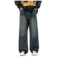 thumbnail image 2 of Baggy Jeans for Men Wide Leg Straight Denim Pants with High Street Casual Solid Color Fall Travel Long Jeans with Pocket, 2 of 9