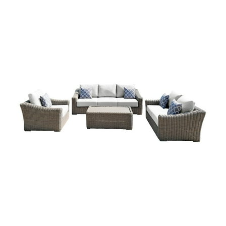 Tulum Two-Tone Dark Beige Aluminum Frame Deep Seating Set in White Cushion