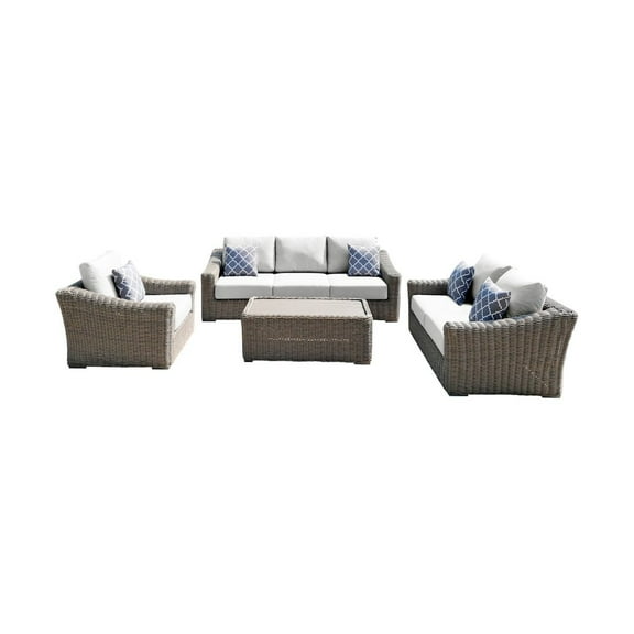 Tulum Two-Tone Dark Beige Aluminum Frame Deep Seating Set in White Cushion