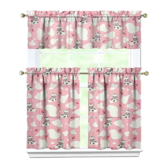 Kitchen Curtains 36 Inch Short - 3 Panel Set, Cute Cow Print Farmhouse Curtains, Rod Pocket, 100% Polyester for Rustic Farm, Kitchen, Cafe, Living Room, Easy Wash
