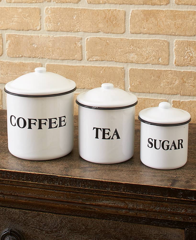 Country Farmhouse Enamelware Kitchen Collection Set of 3 Canisters Food Storage 