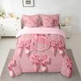 thumbnail image 2 of Castle Fairy Ribbon Bow Knot Personalized Initial S Bedding Comforter Set 7 Pieces for Preppy Child Teens,Cute Pink Bow-Tie Full Bedding Set,Dreamy Princess Bow Alphabet Fitted Sheet Flat Sheet, 2 of 8