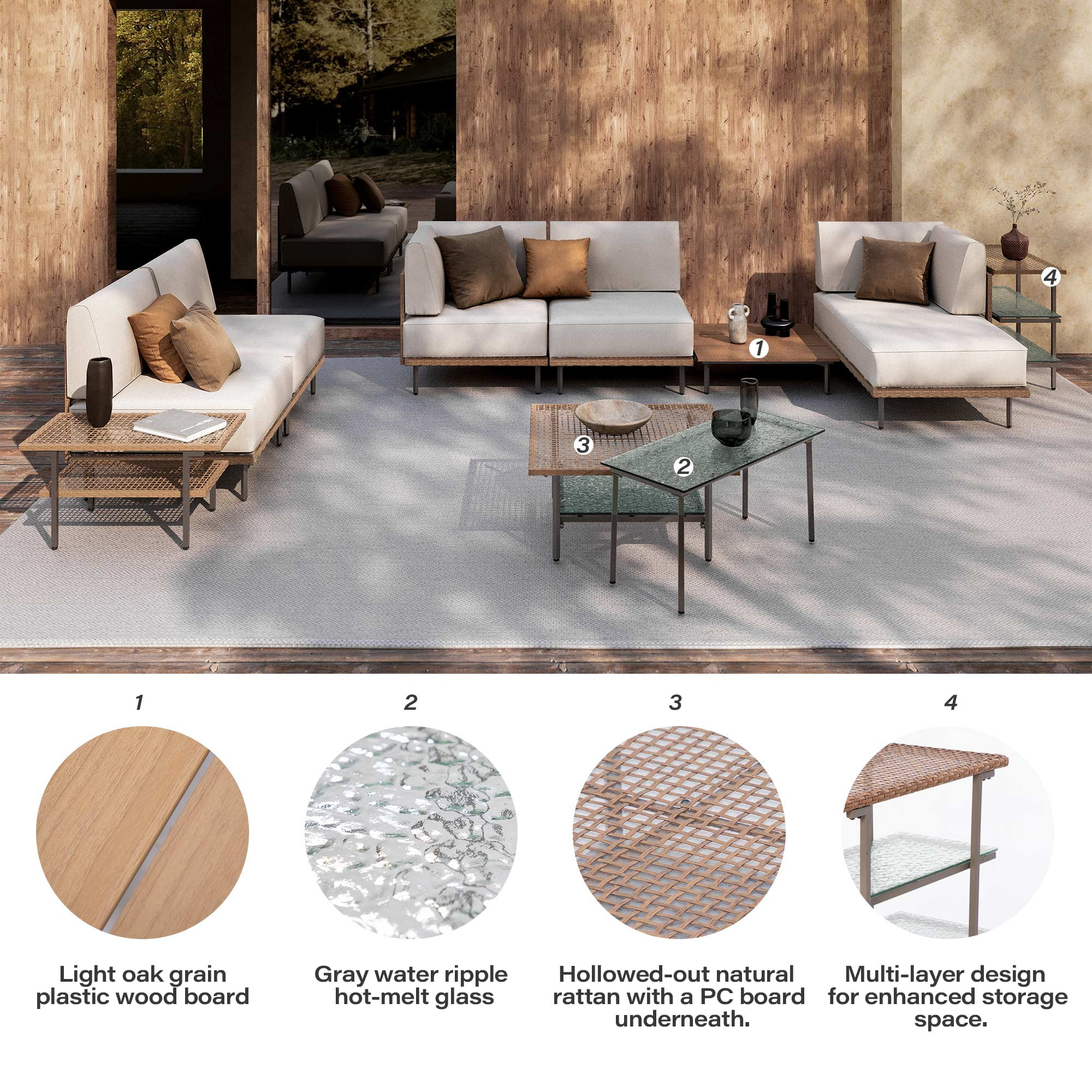 LAUSAINT HOME 10 Pieces Patio Conversation Set, Outdoor Luxury Series Seating Furniture Group with Plush Beige Cushions
