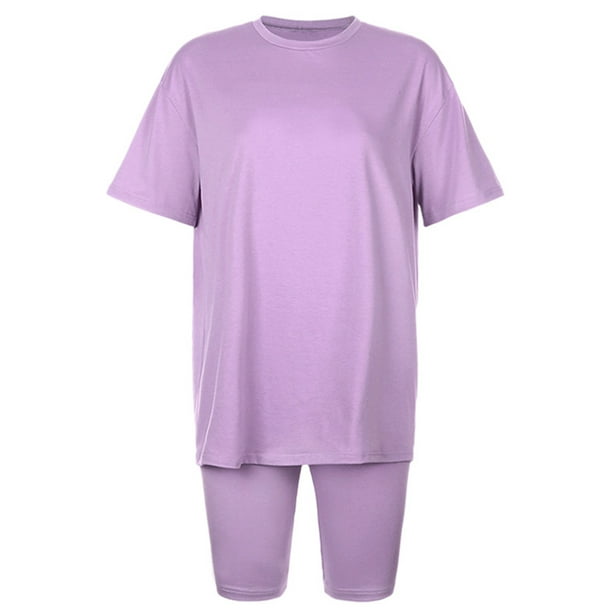 Mawclos vêtements de sport pour femmes tenues à col rond taille élastique  survêtement ensemble sport décontracté deux pièces survêtement 1 # violet L  
