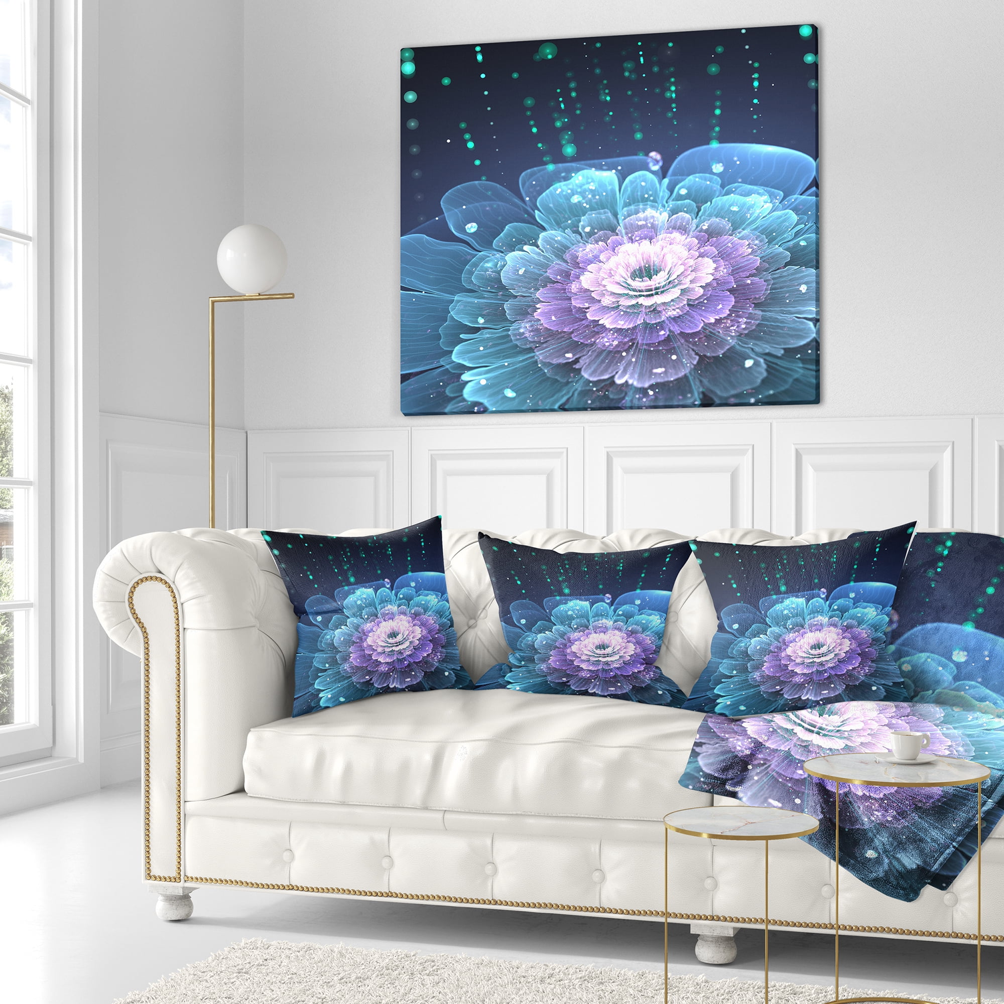 Designart Fractal Flower with Water Drops - Floral Throw Pillow - 16x16