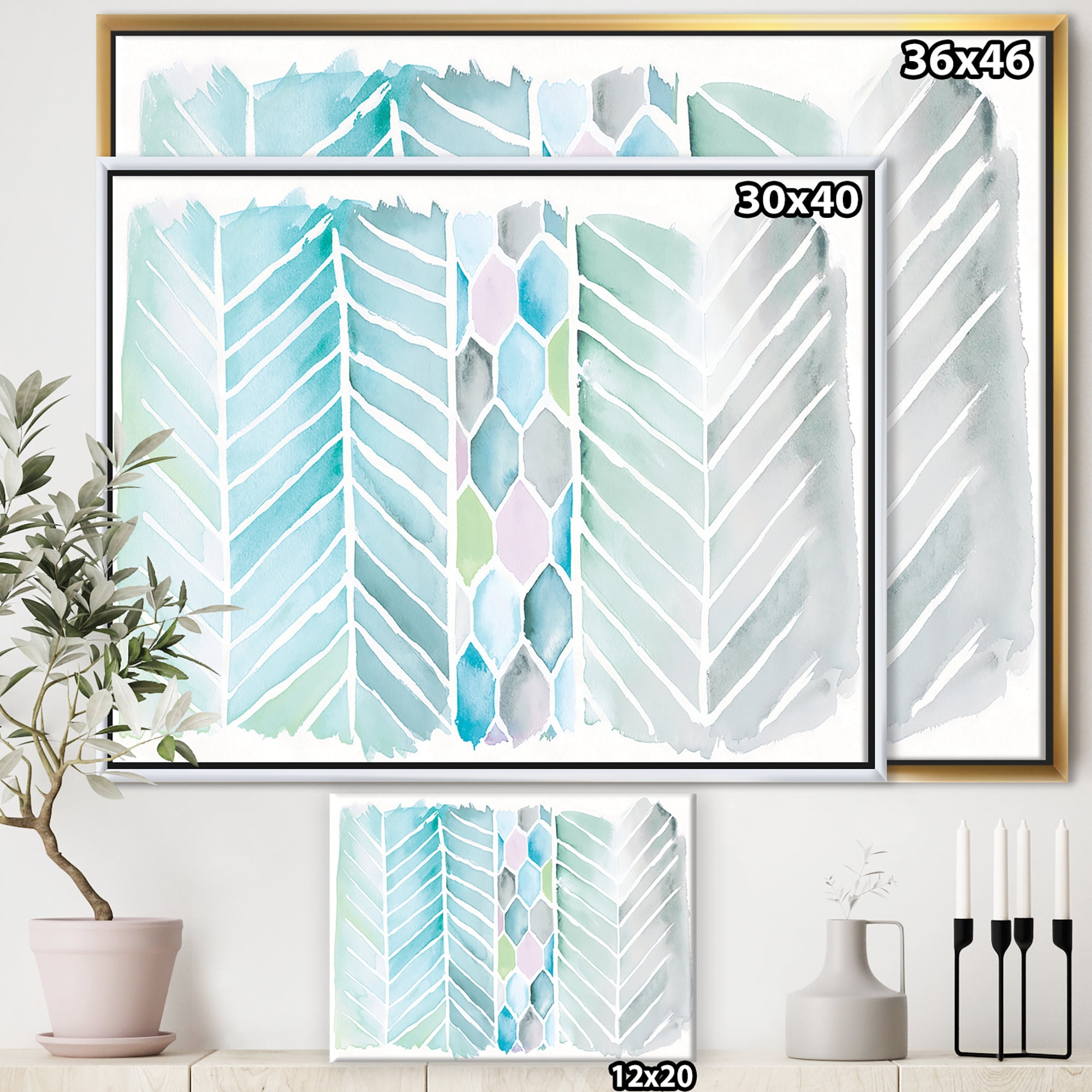 Designart ' Watercolor Geometric Swatch Element IV ' MidCentury Modern Framed Canvas