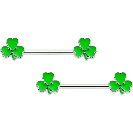 Body Candy 14G Womens Piercing Steel 2Pc Kawaii Smile Shamrock St Patricks Mens Nipple Ring Set 9/16