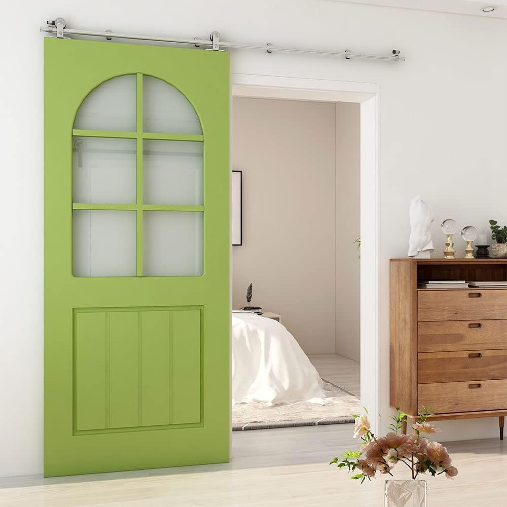 CCJH Stainless Steel 6.6FT Sliding Barn Door Hardware Kit Fit 39.6” Width Single Door T-Shaped Silver