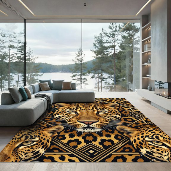 ODIKA 4' x 6' Machine Washable Non-Slip Area Rug, geometric print High Traffic Rug, Gold, 1172051