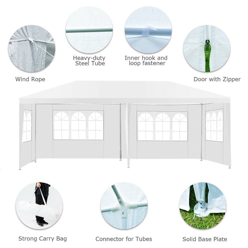 Aimee Lii 10 x 20 Feet 6 Sidewalls Canopy Tent with Carry Bag, Backyard Canopy Gazebo for Party Wedding BBQ Events, White