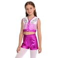 thumbnail image 3 of TiaoBug Kids Girls Western Cowgirls Outfits Cheerleading Crop Top with Metallic Shorts Set for Stage Performance Hot Pink 14, 3 of 7