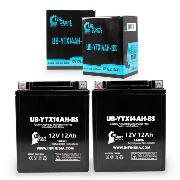 2-Pack UB-YTX14AH-BS Battery Replacement for 2016 Polaris Ranger Crew 570-6 570 CC UTV - Factory Activated, Maintenance Free, Motorcycle Battery - 12V, 12AH, UpStart Battery Brand
