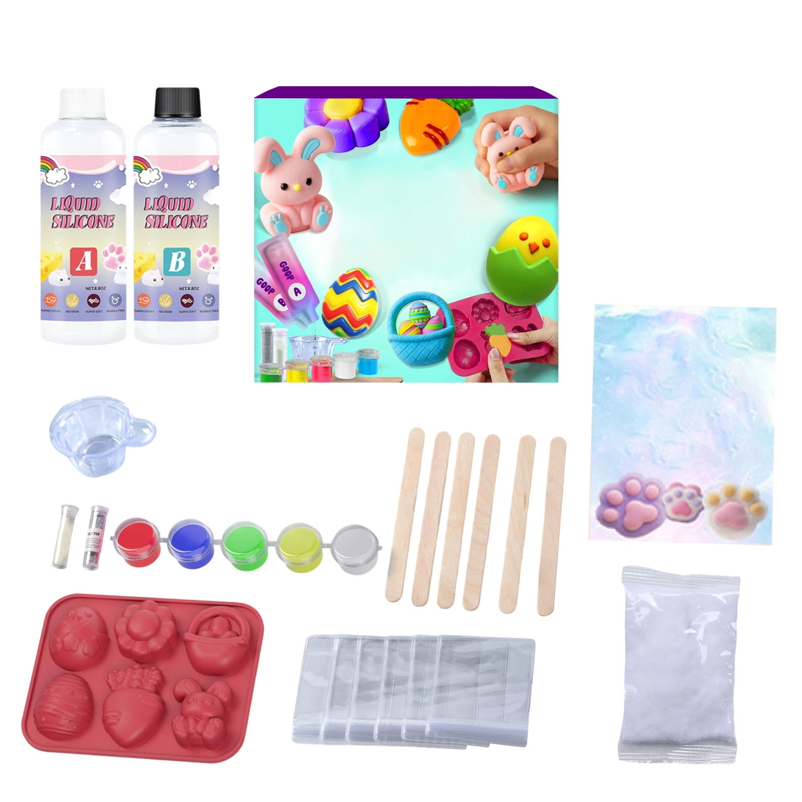 DIY Squishy Making Kit,1:1 AB Silicone Soft Sensory Fidget for Stress Relief,Soft Squeeze Homemade Stress Ball,Quiet Stimming Craft for Adult Relaxation