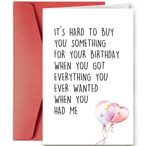 Birthday Card for Mom – "It's Hard to Buy You Something" Funny Greeting Card with Heart Balloons – Includes Envelope, Blank Inside – Perfect Gift for Mother's Birthday