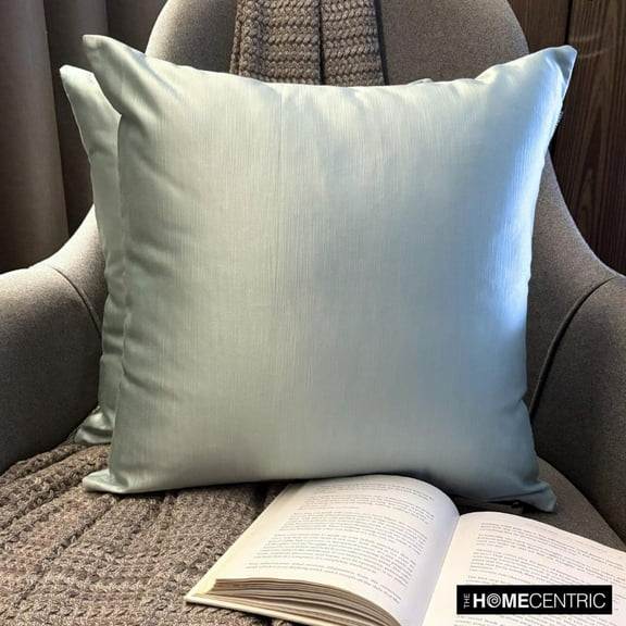 The HomeCentric Decorative Throw Pillow cover Ice Green Pack of 2, 16"x16" Satin Solid, Satin Pillowcase For Sofa Couch, Hotels, living, Bed Room, Solid Modern Style - Ice Green Slub Satin