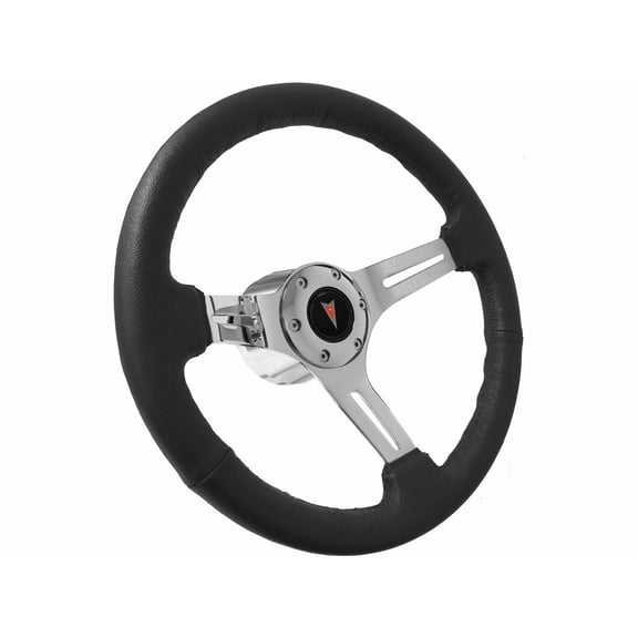 1969-1989 Pontiac; VSW 6 Bolt Black Leather Wrapped Steering Wheel Chrome Kit, Red Arrow