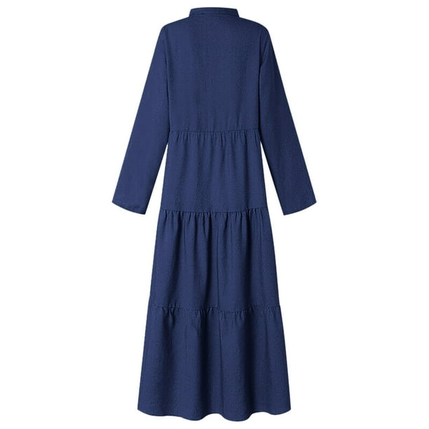 Yuyuzo Women Denim Plus Size Maxi Dress Long Sleeve Button down V Neck  A-Line Shirt Tall Dress Solid Color 
