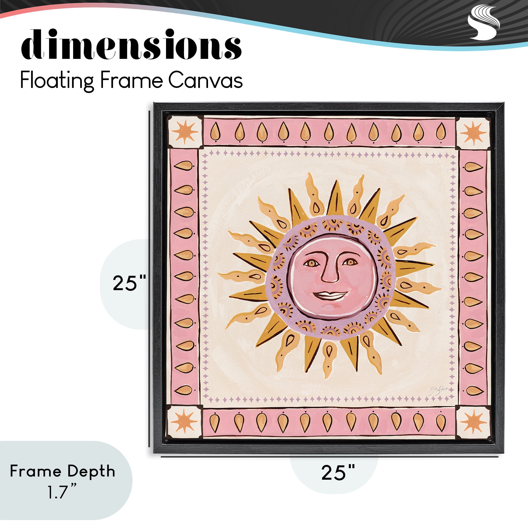 Stupell Industries Smiling Sun with Pink Border Black Framed Floater Canvas Wall Art, design by Two If By Sea Studios