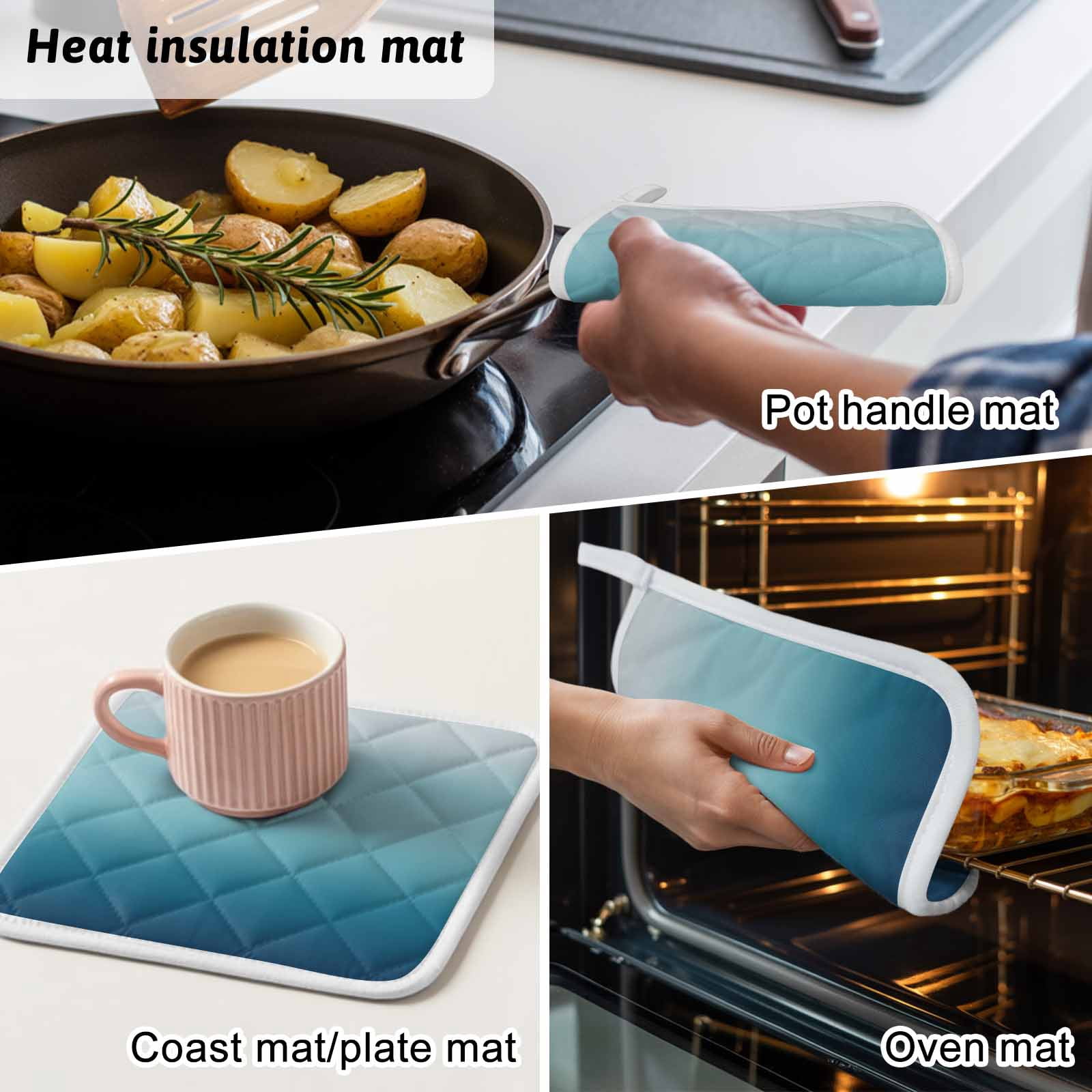 Navy Blue Ombre Pot Holders for Kitchen Heatproof Potholder, 4 Pack Teal White Gradient Modern Abstract Art Hot Pads Multipurpose Oven Pads Cloth Potholders Trivet for Cooking and Baking