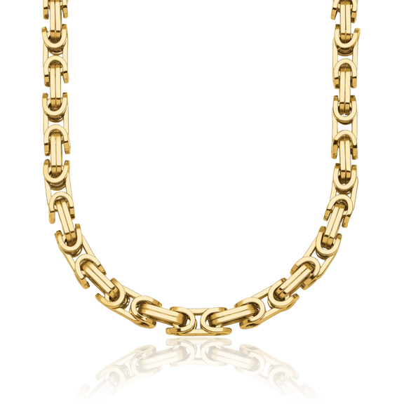 14K Solid Yellow Gold 5mm Byzantine Link Chain Necklace