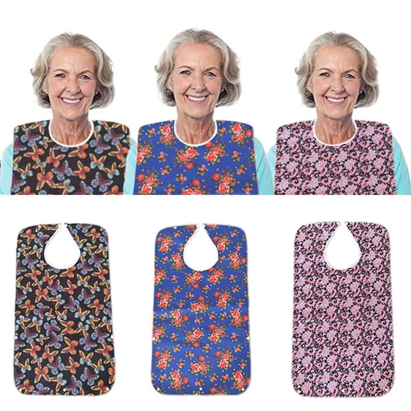 Mejores baberos para adultos mayores - Extra largo, lavables y reutilizables con cierre de presión y bolsillo para comida - Protector de ropa para comidas, pacientes y personas mayores