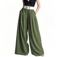 thumbnail image 3 of Cutuoiiu Casual Dress Pants Women Solid Color High Waist Wide Leg Palazzo Pants with Matching Belt for Office, Formal Wear, 3 of 5