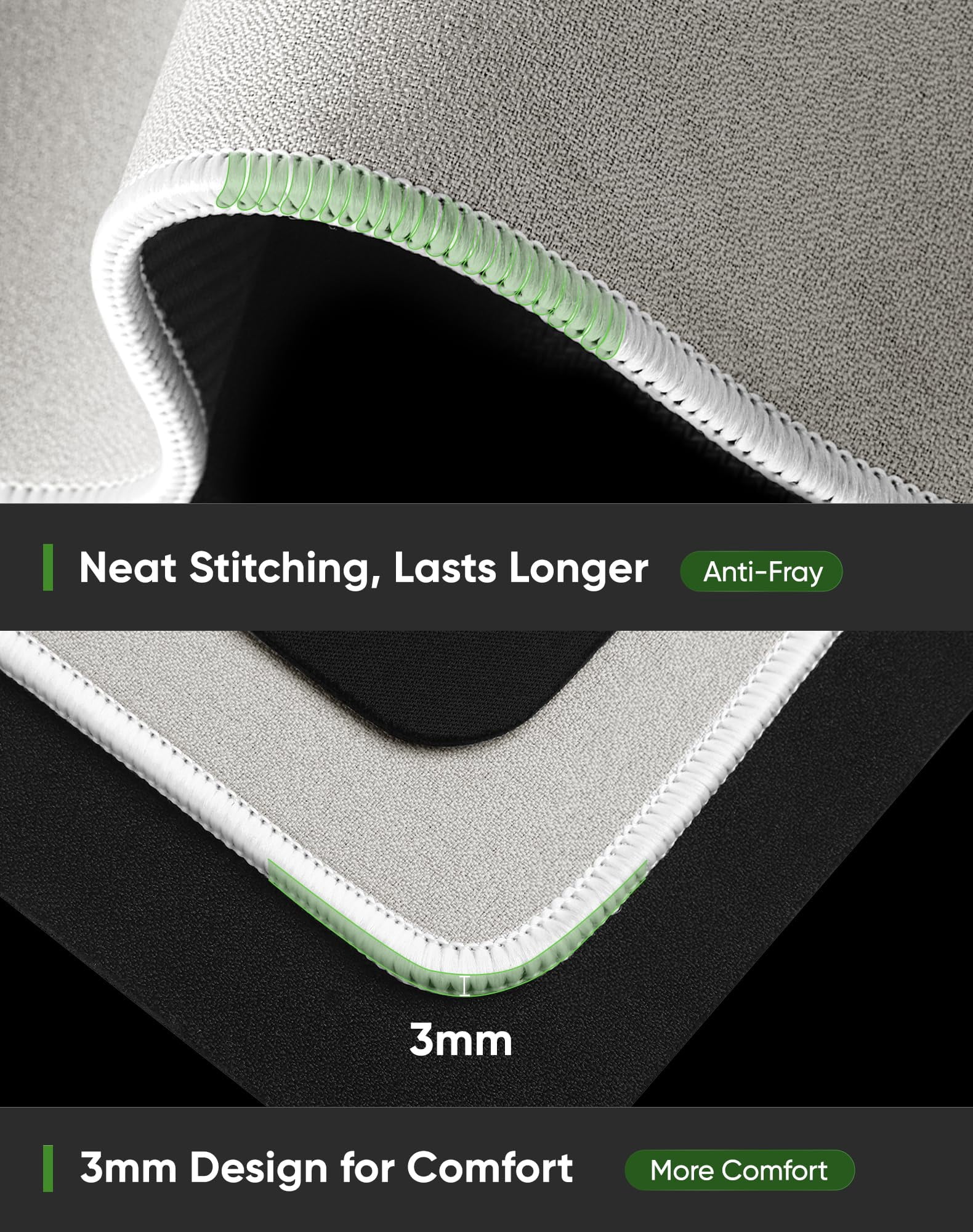 Beige Waterproof Desk Mat  Large With Extended Mouse Office Protector Anti-slip Base Stitched Edge Grain Jacquard Surface For Gamer Home Xl 11.81"x27.56"x0.12'