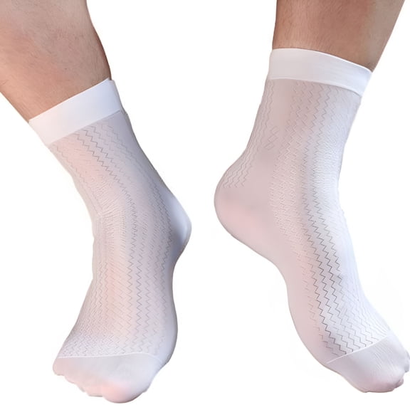 TELOLY Men'S Summer Thin Sheer Silk Evening Transparent Dress Business Socks White Us 6~9