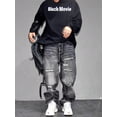 thumbnail image 5 of Reppunk Men's Stylish Distressed Baggy Jeans Vintage Black Holes Men Straight Denim Pants Streetwear Menswear Ripped, 5 of 8