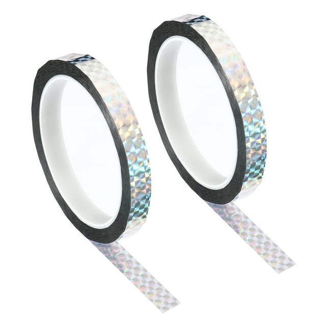 Unique Bargains 12mmx50M Prisme Ruban Holographique Réfléchissant Auto-Adhésif Décor, Argent 2 Pack