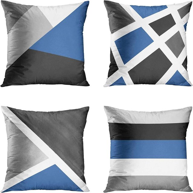 Set of 4 Throw Pillow Covers Modern Abstract Stripe Simple Geometric Acrylic Bold Decorative Pillow Cases Home Decor Square 20x20 Inches Pillowcases(Grey Blue)