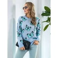 thumbnail image 5 of Women'S Casual Butterfly Print Knitted Pullover Sweaters Long Sleeve Crew Neck Jumper Tops Blue L, 5 of 10