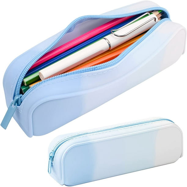 (Degradado azul cielo) Estuche para lápices, estuche para lápices impermeable de silicona colorido, estuche para lápices portátil, hermoso y liviano, suministros de oficina pequeños de moda para adu