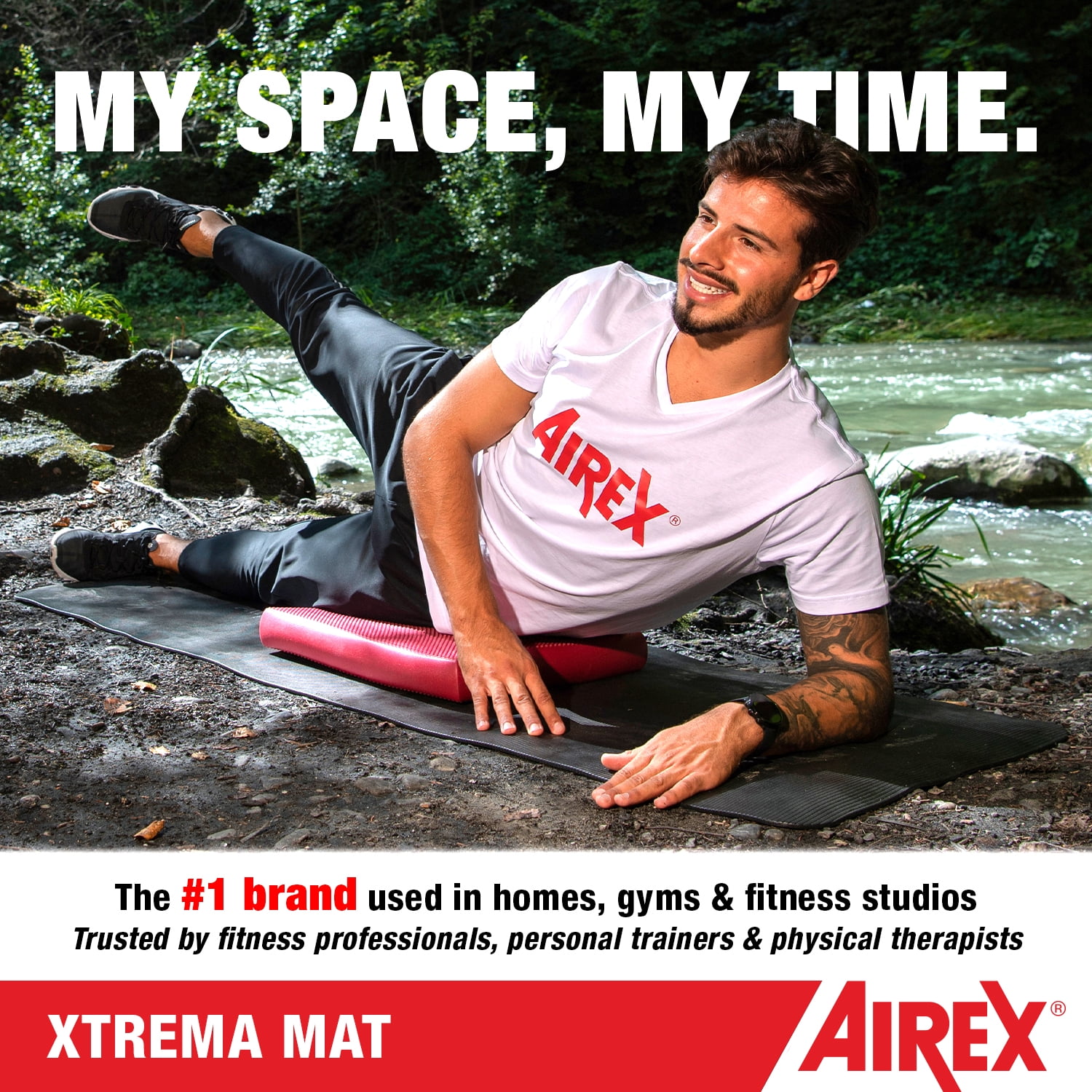 AIREX Xtrema 180 Cushioned Foam Fitness Mat for Yoga, Black