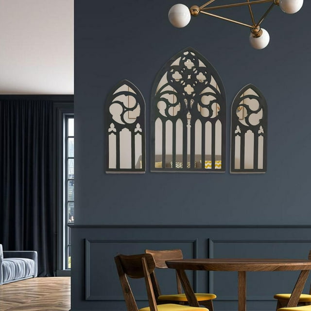 3 Pieces Gothic Wall Mirrors Baroque Wall Mirrors Rustic Arched Wall Mirrors A