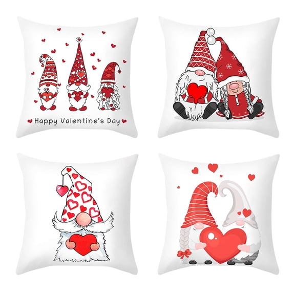 Valentines Day Gnome Throw Pillow Covers 18x18 Inch Set of 4 Love Heart Decorative Pillowcase Happy Valentine’s Day Throw Pillows Decorative Cushion Cases for Home Couch Bedroom Couch Bed Sofa