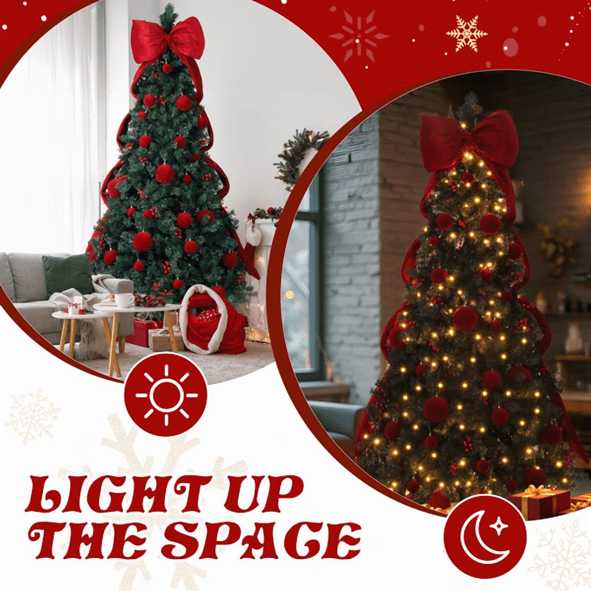 7.5FT Christmas Tree, Dark Green PVC with 1600 Branch Tips, 300 Warm White LED Lights, Easy Setup with Reinforced Metal Stand