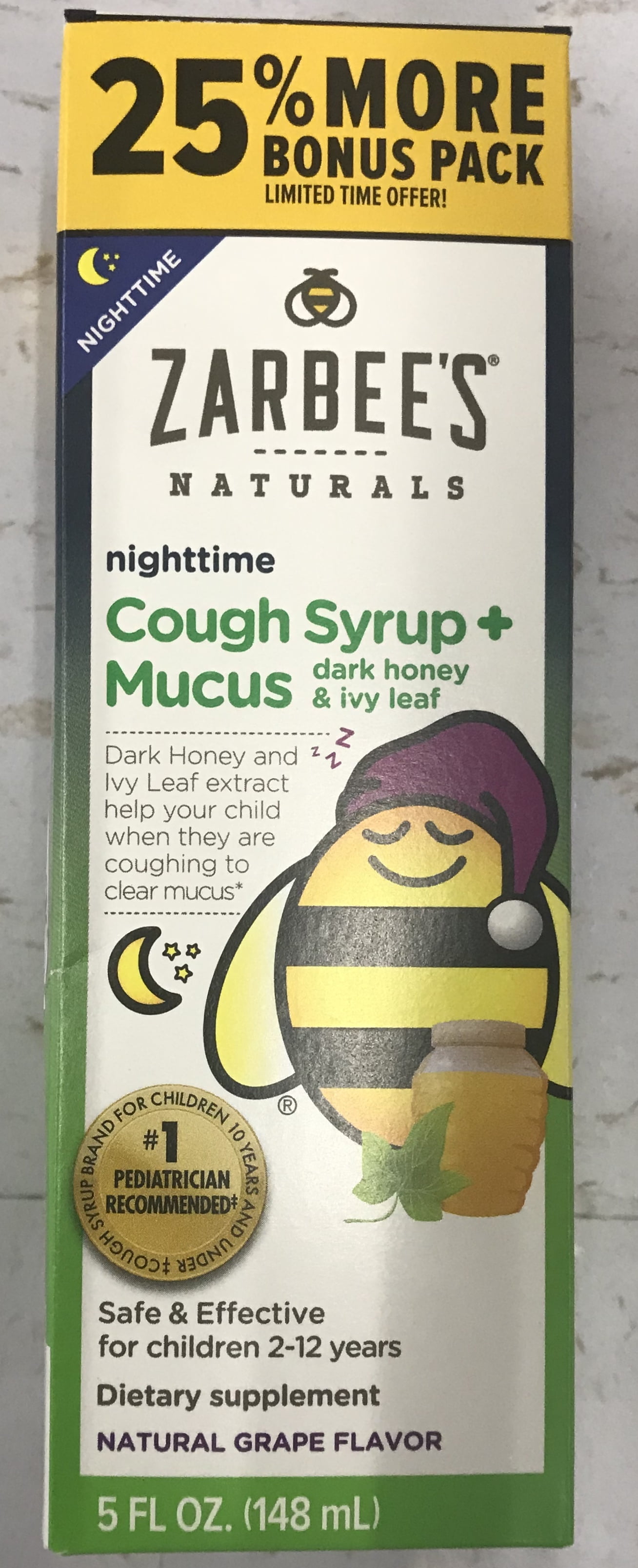 Zarbee S Naturals Dark Honey Ivy Leaf Nighttime Cough Mucus
