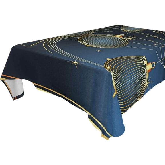 SKYSONIC 60”x90" Square Tablecloth with Christmas Background Baubles Prints, Anti-Wrinkle and Smooth Table Cloth for Kitchen/Home Decoration