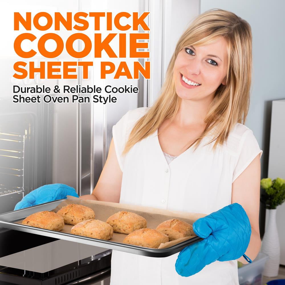 NutriChef Non-Stick Baking Sheets, Cookie Pan Aluminum Bakeware with Cooling Rack