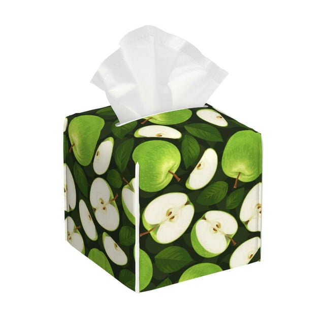 Fotbe Green Fruit Porta Pañuelos Decorativo de Cuero, Caja Cuadrada Moderna para Pañuelos Faciales, Organizador y Dispensador 5x5x5''