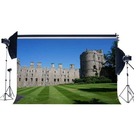 Image of ABPHOTO Polyester 7x5ft Martha s Castle Backdrop European Archiculture Palace Backdrops Royal Countyard Green Grass Meadow Spring Photography Background for Baby Wedding Ceremony Photo Studio Props