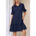 thumbnail image 7 of Women'S Summer Button Down Shirt Dress Casual Ruffle Sleeve Shift Mini Dresses with Pockets Navy Blue L, 7 of 7